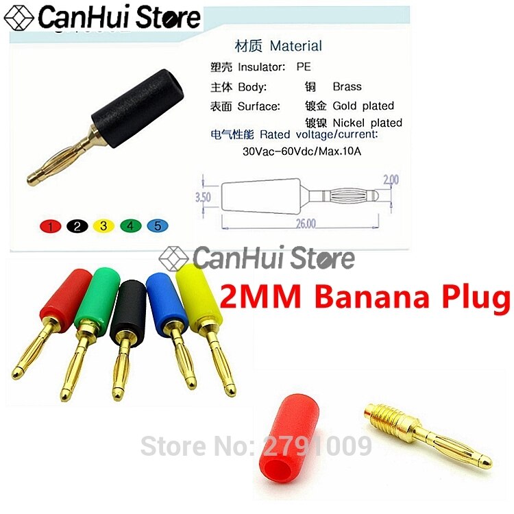Enchufe tipo Banana de 2MM, conector adaptador de Panel de cobre puro, Terminal de fuente de alimentación de alto voltaje, 10A, 5 unidades: Lavanda / 2P