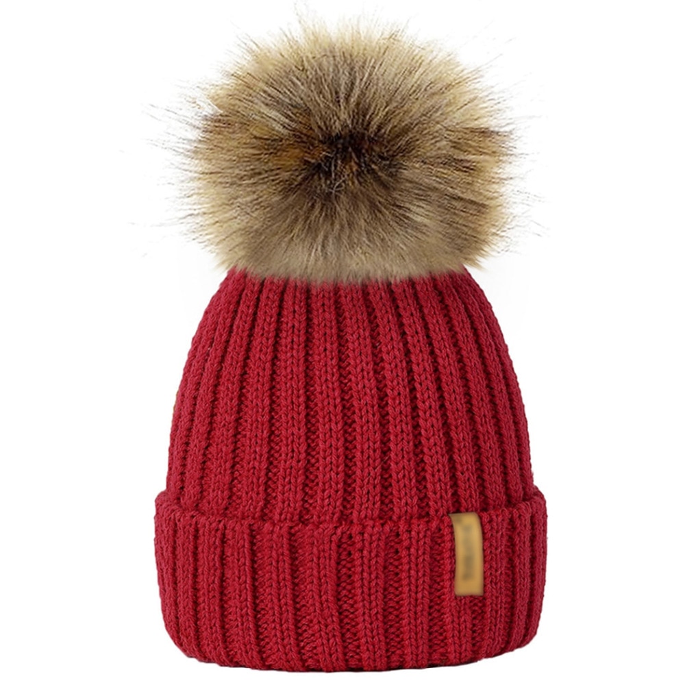 Ouder/kind dames mutsen warme winter pompom bont gebreide mutsen dames baby meisjes jongen bont pompom muts ski sneeuwmuts