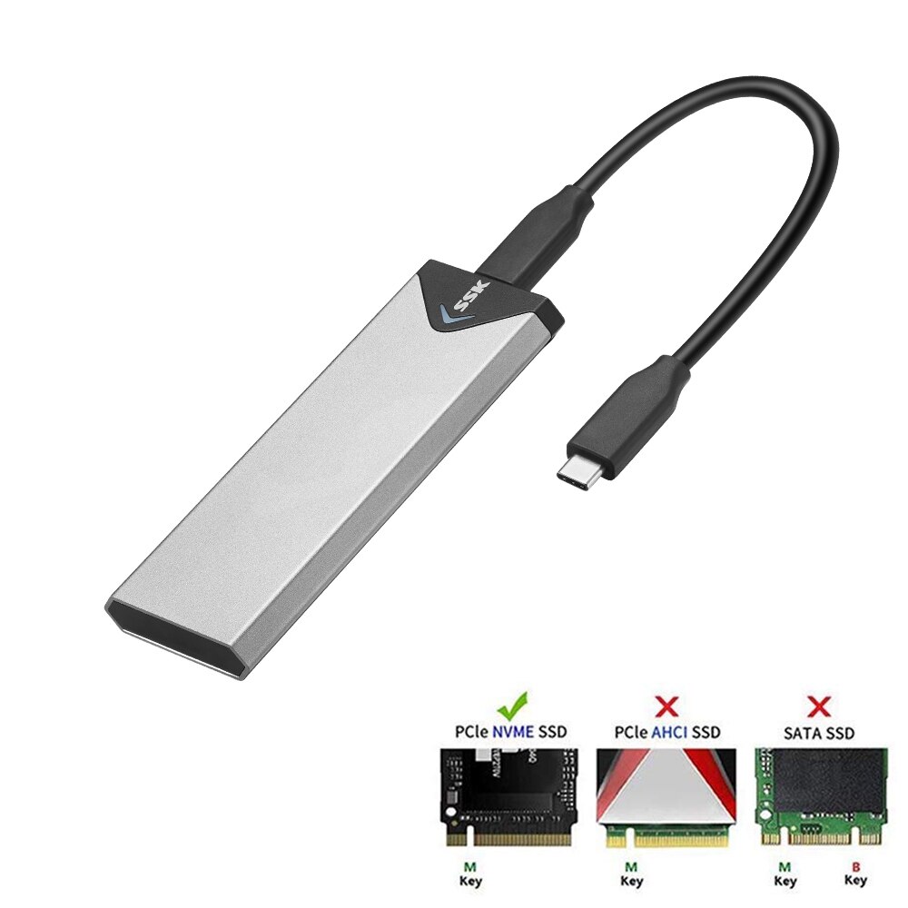 Custodia per disco rigido Mobile tipo C SSD M.2 SSD in lega di alluminio SSK M.2(NGFF) interfaccia SATA NVMe SSD 2242/2260/2280 custodia per HDD