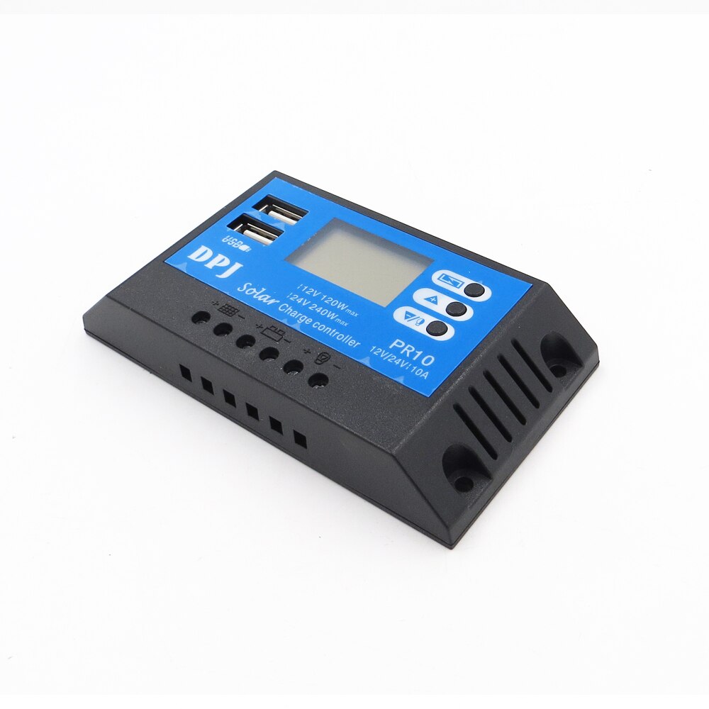 PR10 24V 12V 10A Auto Zonnepaneel Battery Laadregelaar Pwm Lcd Display Solar Collector Regulator Met Dual usb Uitgang