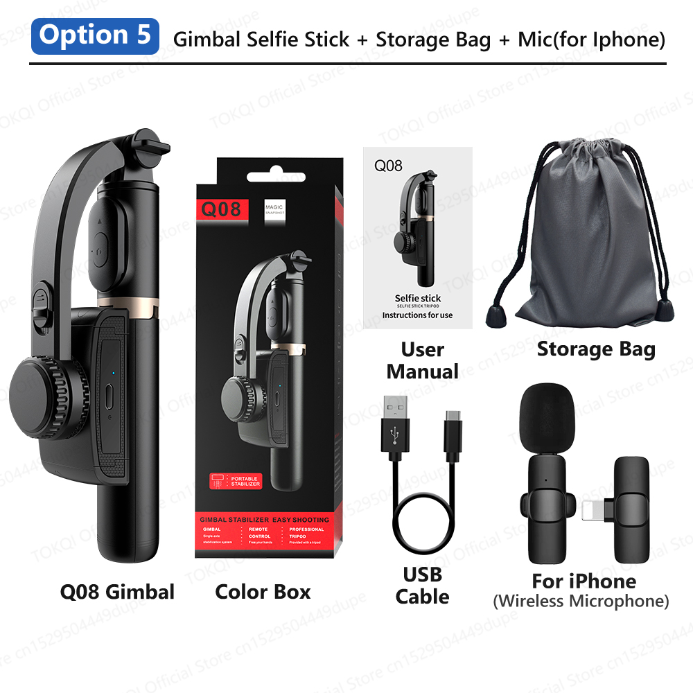 Q08 Gimbal Stabilizer for Smartphone Mobile Video Stabilizer Bluetooth Selfie Stick Tripod Live Vertical Shooting Bracket: Orange