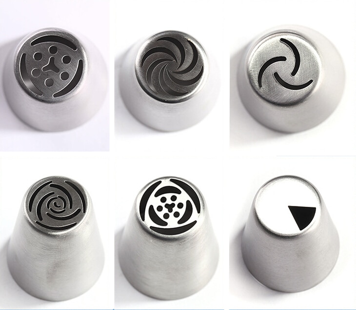 6Pcs Rvs Russische Icing Piping Nozzle Tip Cake Sugarcraft Pastry Koppeling Perfect Voor Cake Cupcake Decorating E107