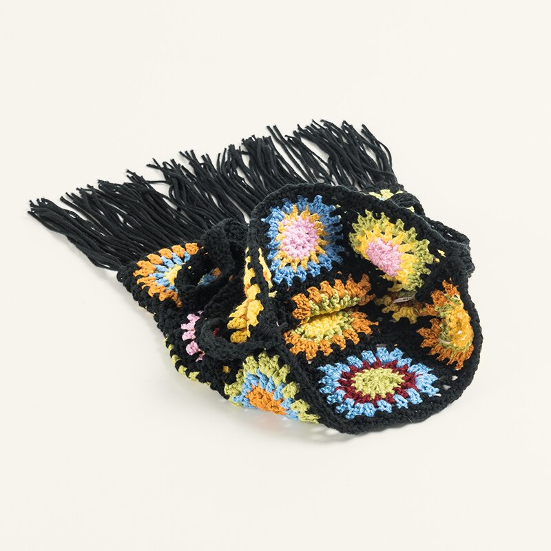 Mabula handgewebte baumwoll-Mini-umhängetaschen für mädchen, gestrickte blumenquasten, stylische schultertasche, kleine handytaschen für damen