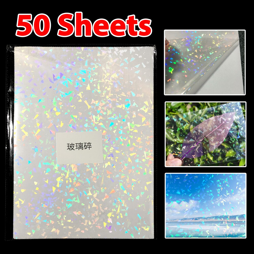 50 Sheets Cold Laminating Film A4 Adhesive Matte Film Black Star Heart Plastic Stamping On Photo Laminating Film to DIY Card: 50Sheet Broken glass