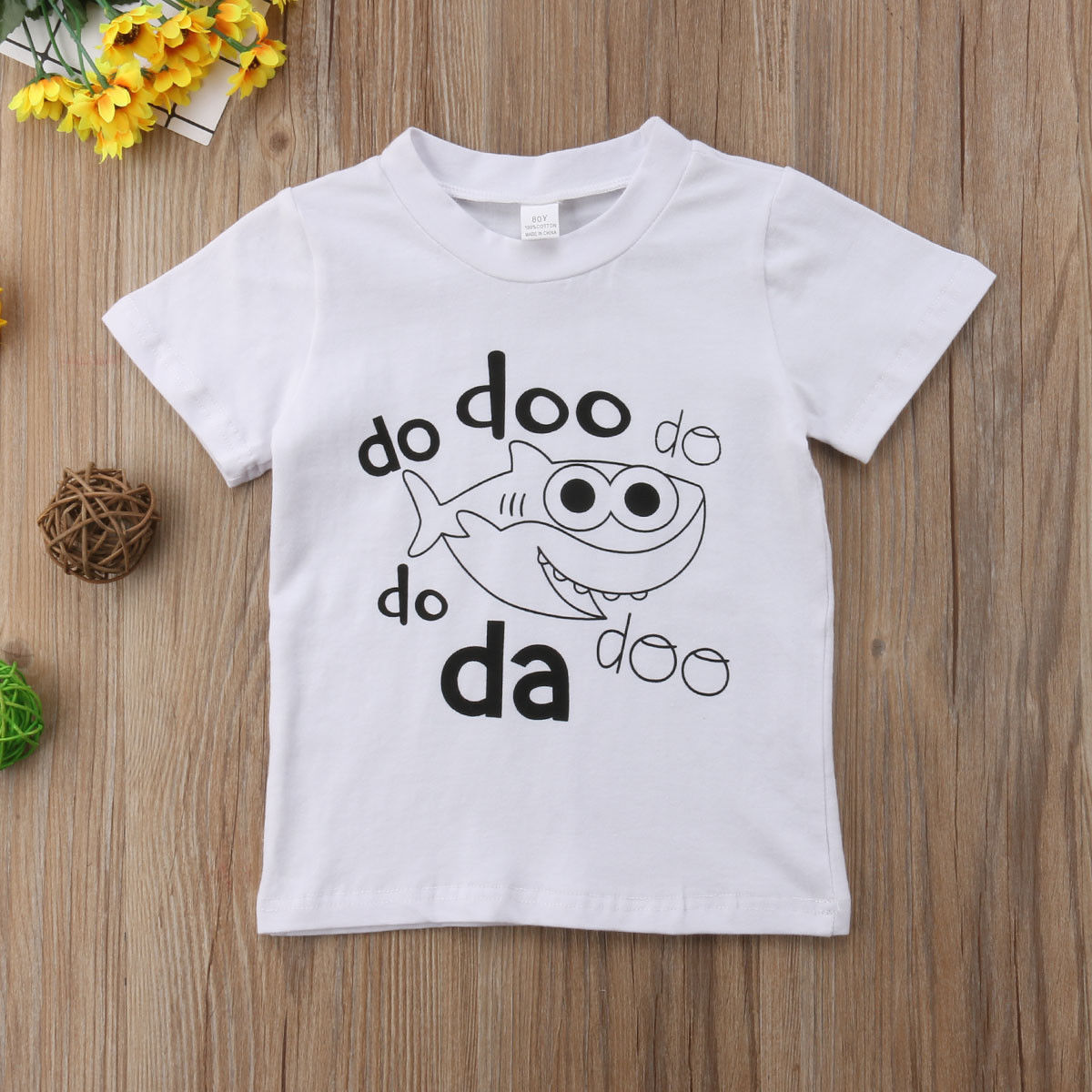Emmababy Neue Baby freundlicher Junge Mädchen Weiß T-Shirt Ebene tun doo Fisch Druck Spitzen Sommer