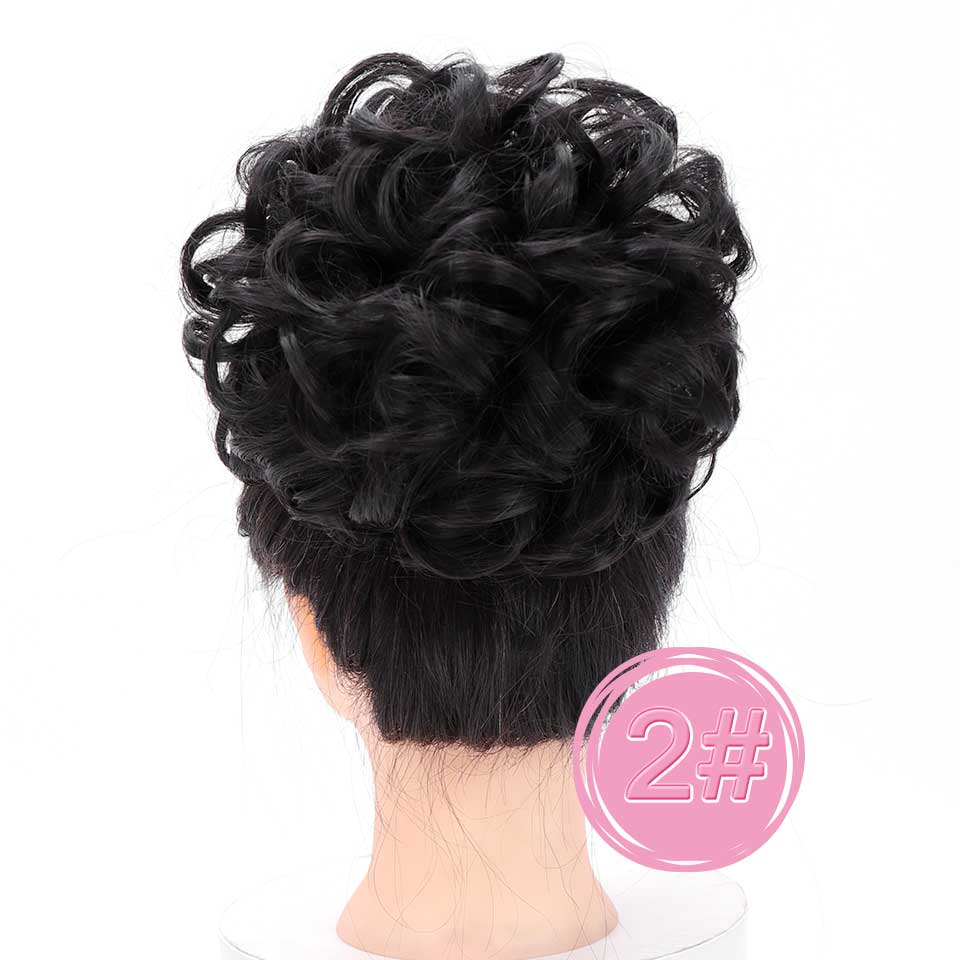 WTB-moños sintéticos de rizado corto para mujer, banda de goma elástica, peine con Clip, extensión de cabello, accesorios para coleta: 2