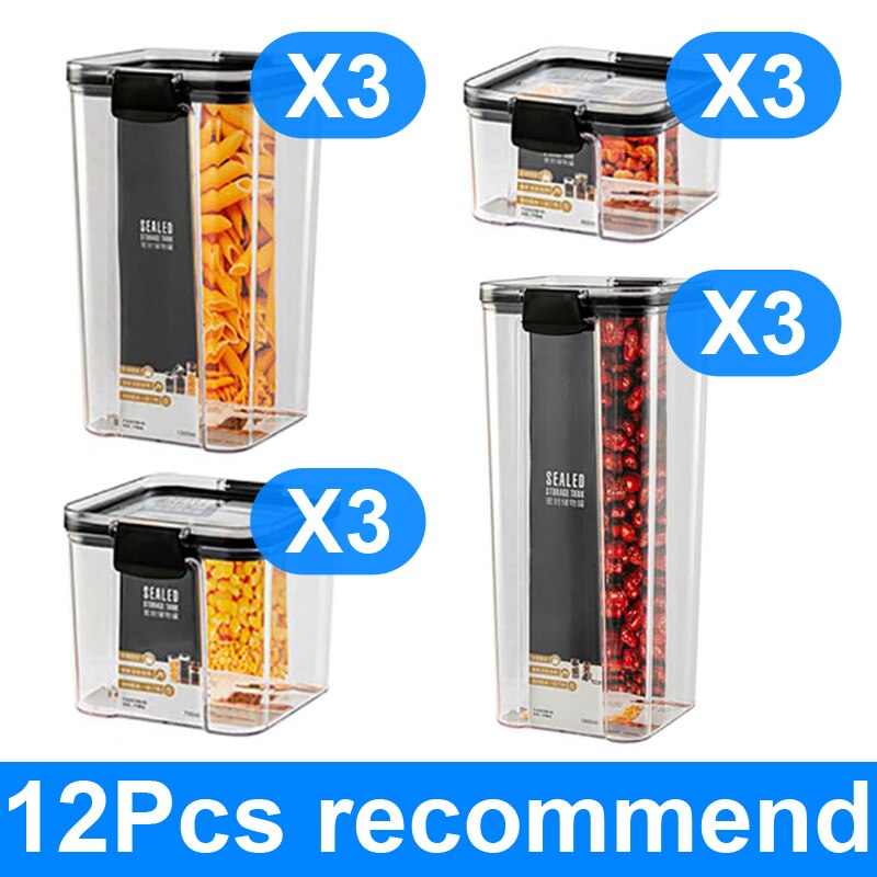 1800ml Dry Food Storage Box Kitchen Spaghetti Noodles Sealed Tank Cans Organizers bottles Food Containers Transparent Stackable