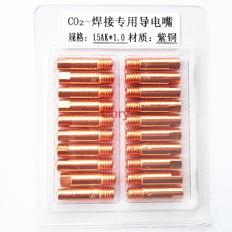 Mig svejsekontaktspidser 15ak 0.6mm 0.8mm 0.9mm 1.0mm 1.2mm tilgængelige  m6 x 25mm brænderdyser kobber svejsedyse forbrugsvarer