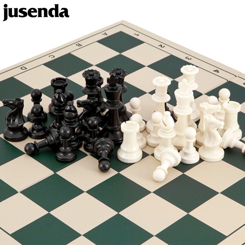 Jusenda Chess Set 32 Wooden Chess Pieces With Board 77/97mm Classic Ajedrez Portable Travel Game For Kids Adult Toy