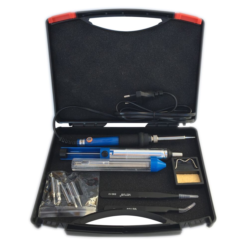 220V 60W Adjustable Temperature Electric Soldering Iron Solder Rework Station Repair Tool Box Desoldering Pump Tip Tin Wire