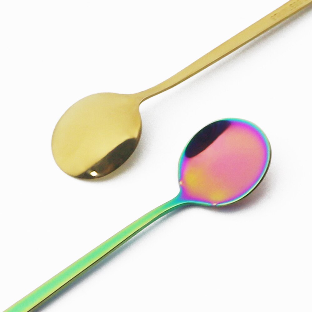 6Pcs Rainbow Long Hangdle Spoon For Polished Stirring Drink Dessert Ice Cream Spoon Cutlery Flatware Steainless Steel Tableware