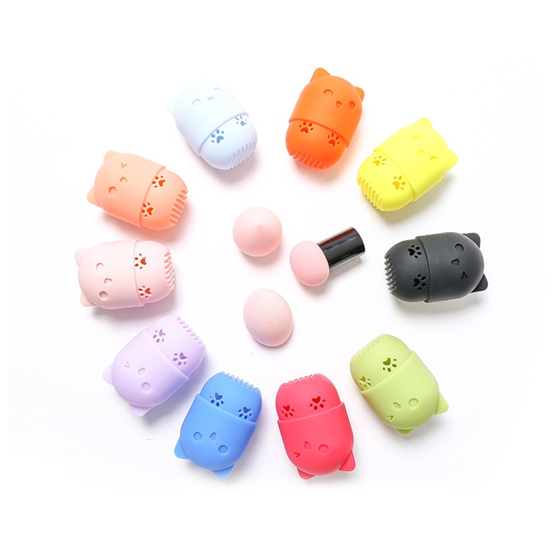 Soft Silicone Powder Puff Pink Cat Sponge Holder Drying Holder Egg Stand Beauty Sponges Case For Washing Cosmetic Make Up Tools