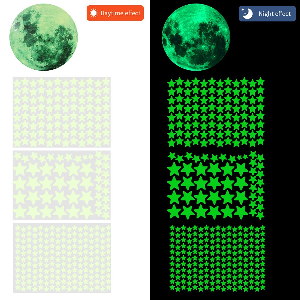 20cm Luminous Moon Star 3D Wall Sticker For Kids Room Living Room Bedroom Decoration Home Decals Glow In The Dark Wall Stickers