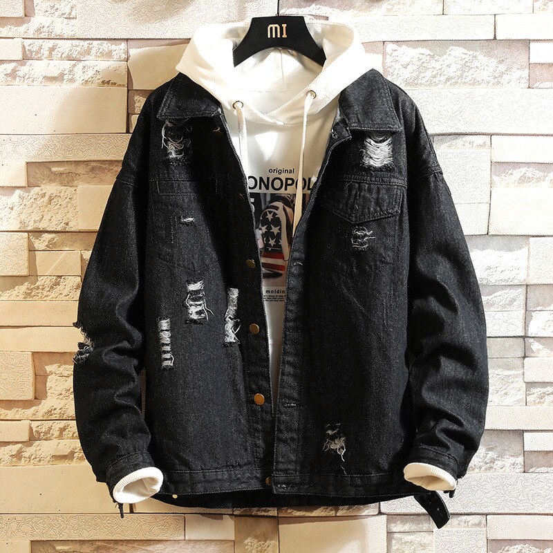 Veste en jean déchirée pour homme, style coréen, grande taille, style hip-hop, ample
