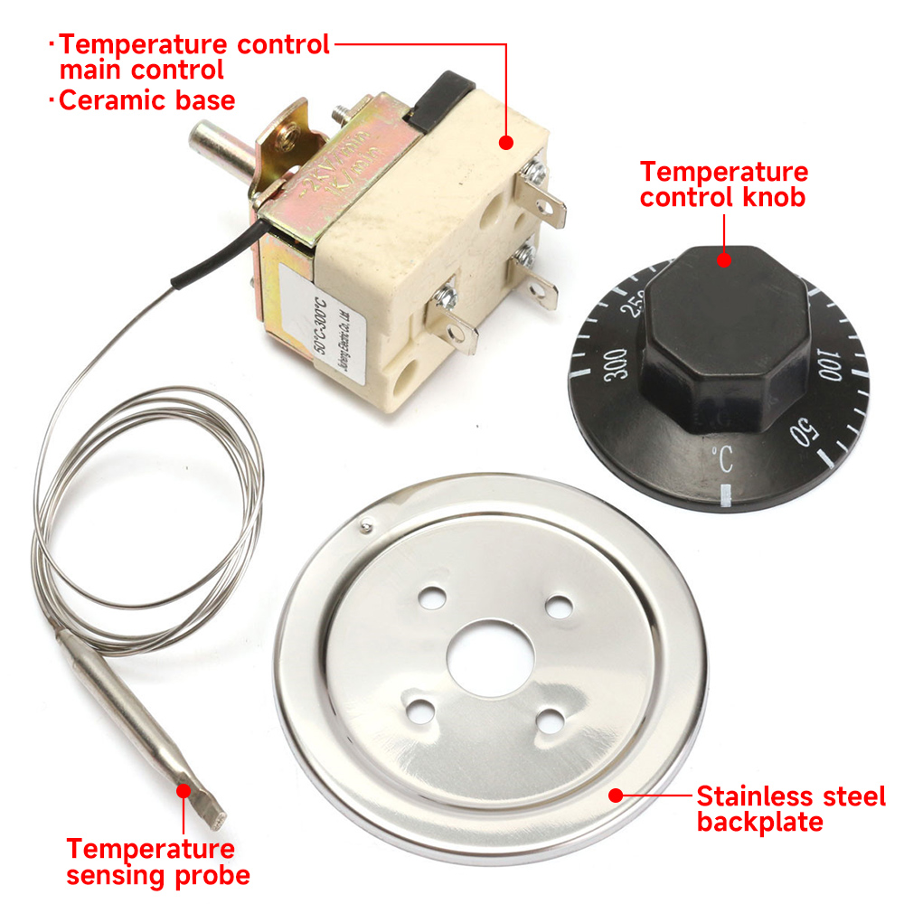 Obrotowy regulator temperatury termostat AC 250 V 16A tarcza 50 robić 300 stopni Celsjusza przełącznik kontroli temperatury robić piekarnika elektrycznego