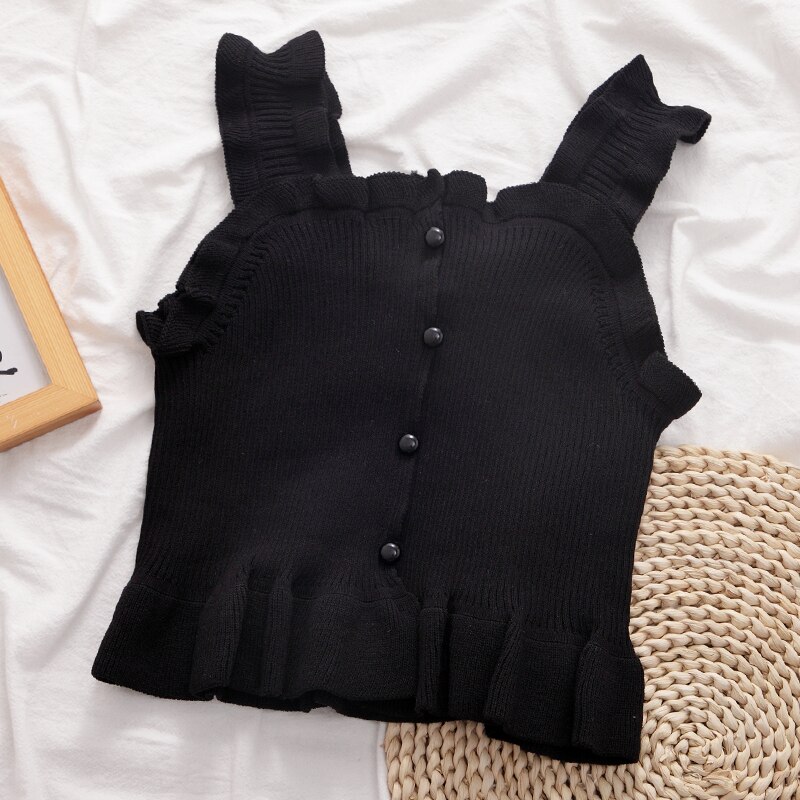 Gagarich colete feminino doce frilled 2020 verão novo estilo coreano feminino sólido magro wear topos