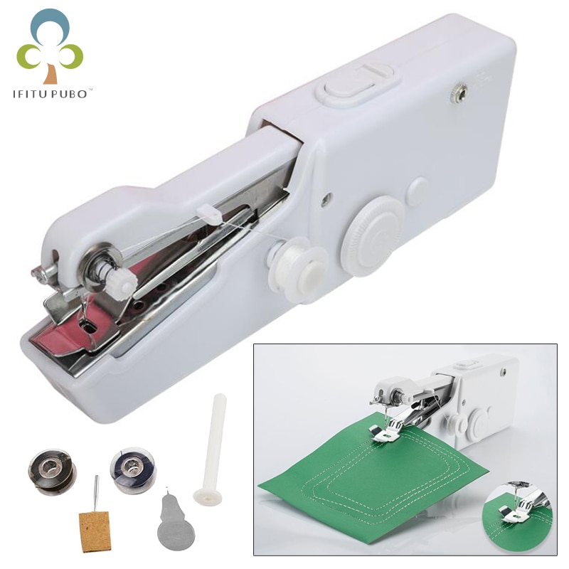 Portable Mini Hand Sewing Machine Quick Handy Sew Needlework Clothes Fabrics Household Electric Sewing Machine GYH