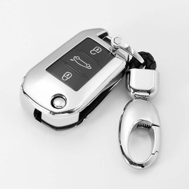 Mjukt tpu bilnyckelhölje fodral + nyckelring fob skal för citroen  c4 cactus  c5 c3 c4l peugeot 508 301302 308 3008 408