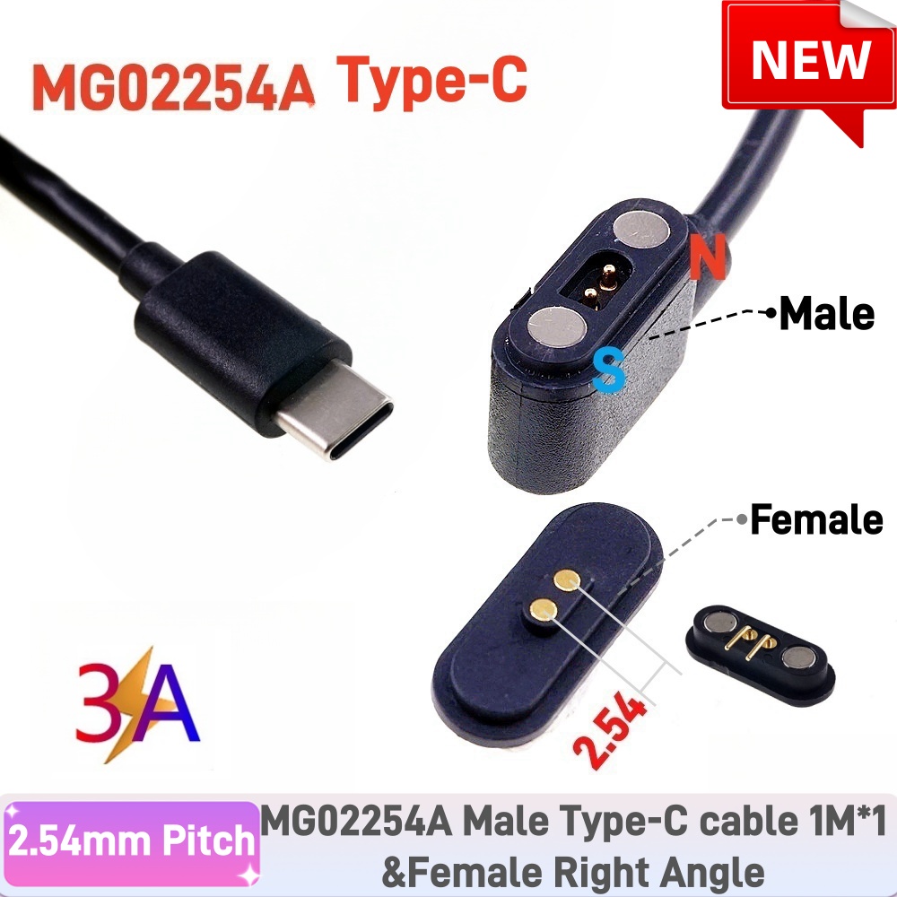 Magnetisk pogo-stift usb-c-kabel fjäderbelastad typ  c 2 4 6- positions hane hona 3a- kontakt ström dataöverföring: Guld-