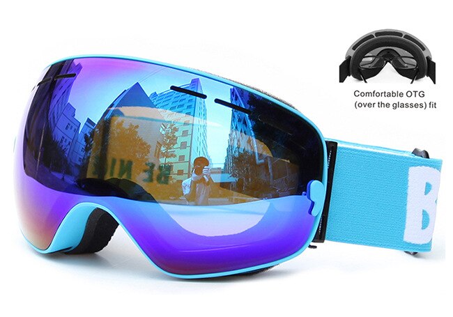 Ski Goggles Double Layer Anti-fog Windproof Dustproof Ski Eye-protection Goggles Goggles Cocker Myopia Glasses: Snow3103 Acid Blue