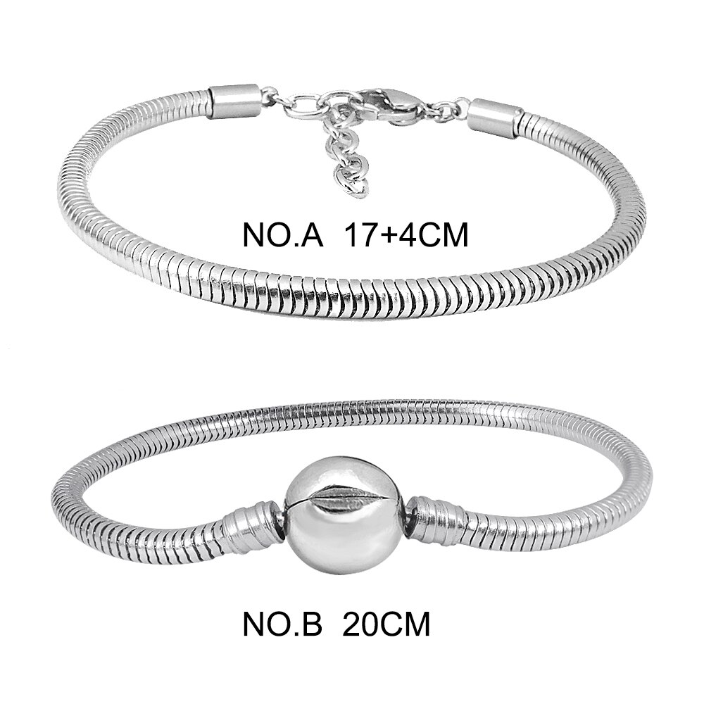 Original Charm Bracelet Stainless Steel Snake Chain Fit Basic Bracelets For Women Beads DIY Jewelry: 2 pcs  N0.B 20CM