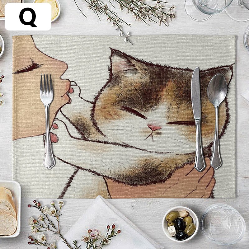 European style cute cat table mat cat style heat-proof mat placemat plate and bowl mat pot mat heat-proof mat: Q