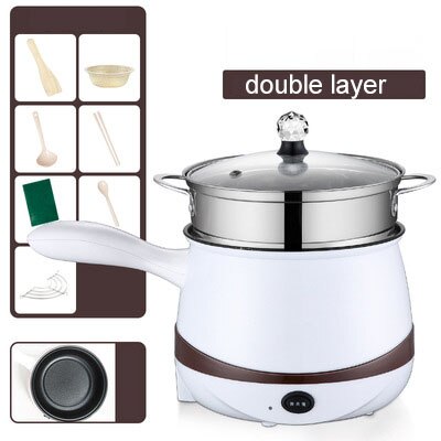 110/220V Multicooker Pot Mini Elektrische Pot Roestvrij Staal Voedsel Steamer Noedels Rijstkoker Voor Slaapzaal Verwarming pan: Double layer-110V