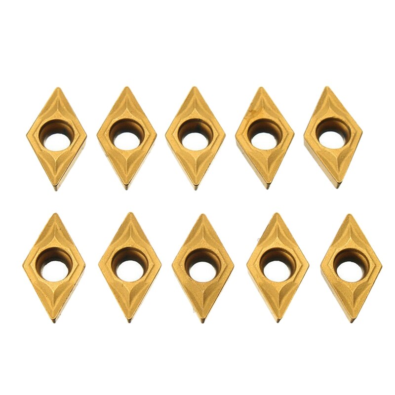 10Pcs DCMT070204 YBC251 Blades Gold Carbide Inserts CNC Lathe Cutter for Lathe Turning Tool Boring Bar