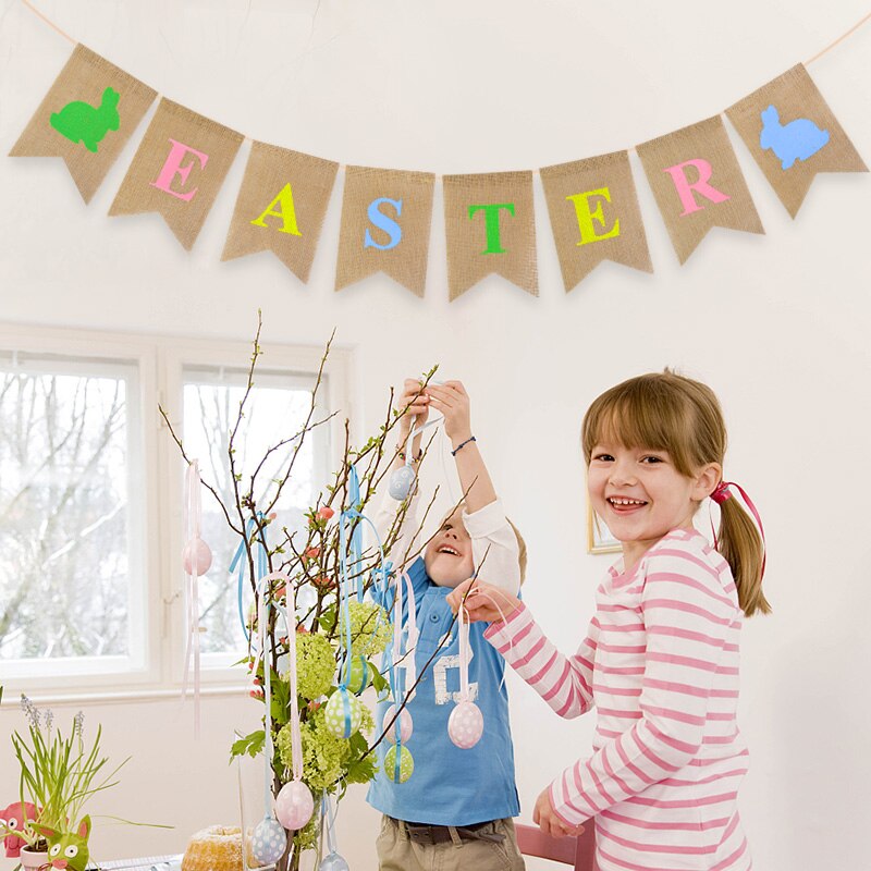 Banderole de lapin en toile de Jute, 2.6M, guirlande de pâques, accessoires de photographie, décoration de fête, bricolage