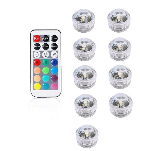 IP68 Waterproof Battery Operated Multi Color Submersible LED Underwater Light for Fish Tank Pond Swimming Pool Wedding Party: 1 remote 9 lamp