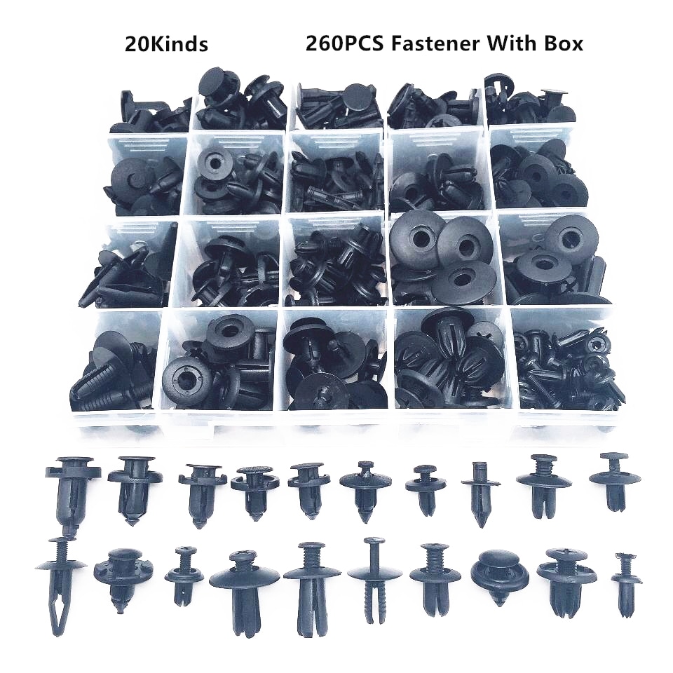 260PCS Auto Bumper Fender Screw Plastic Fastener Box Set For dodge magnum vw beetle srt8 jetta mk3 suzuki sx4 toyota fj cruiser