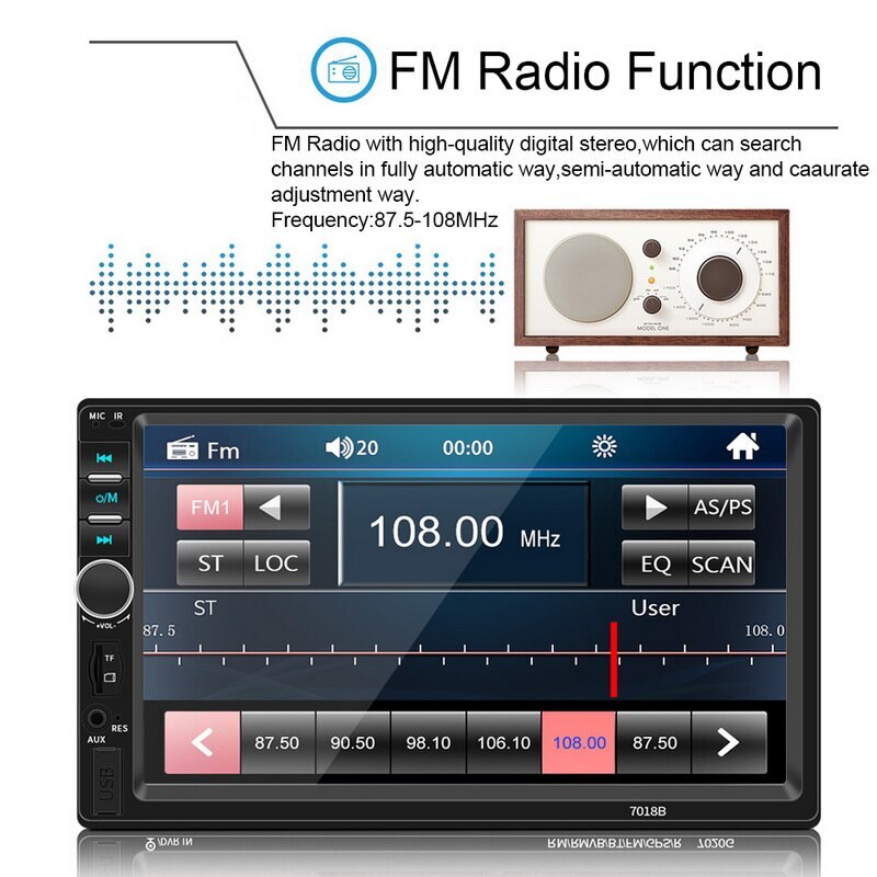 7018b spiller  mp5 bil bluetooth spiller bil 7- tommers skjerm bilradio berøringsskjerm gps wifi bluetooth