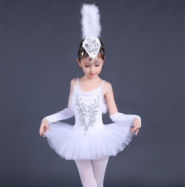 Girls Ballerina Dress Kids White Swan Lake Ballet Costumes Children Strap Dance Wear: 130cm