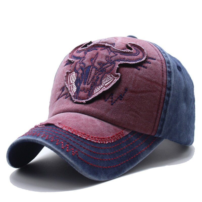 Tjurhuvud djur broderad basebollkeps unisex hatt basebollkeps svart gammaldags utomhusklubb herrhatt sommar: Vin och marin