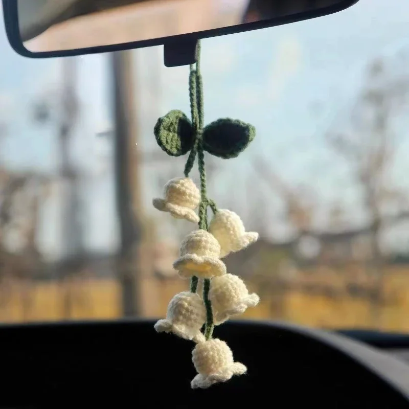 Auto-Innenraum-Hängezubehör, niedliches Autozubehör, Glockenblume, handgestrickt, Auto-Anhänger, Rückspiegel, Zubehör zum Aufhängen