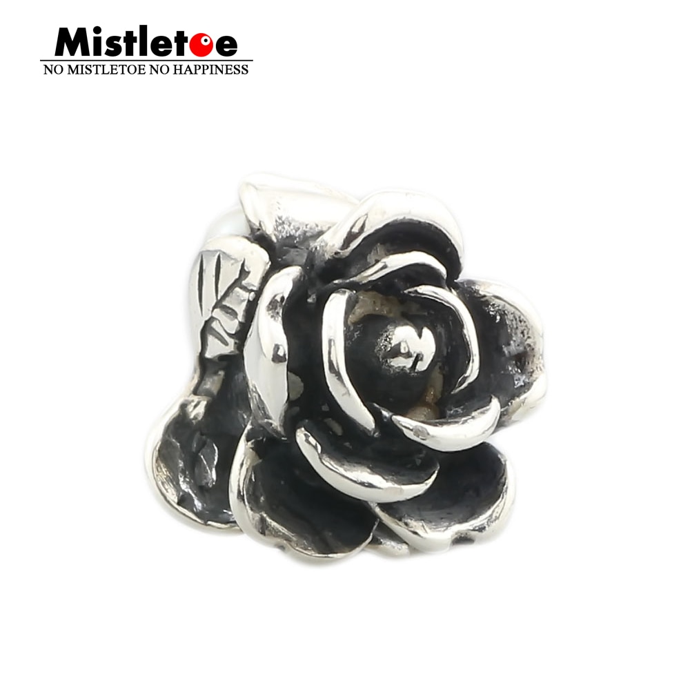 Mistletoe Jewelry Genuine 925 Sterling Silver Rose of June With White Pearl Charms Beads Fit European Troll 3.0mm Bracelet