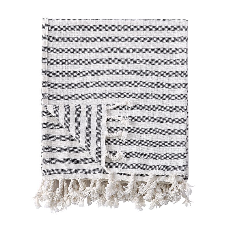 SElune, manta de algodón, toalla a rayas, colcha de cama, colcha para cama King Queen, manta para el colegio, sofá, hogar: Gray