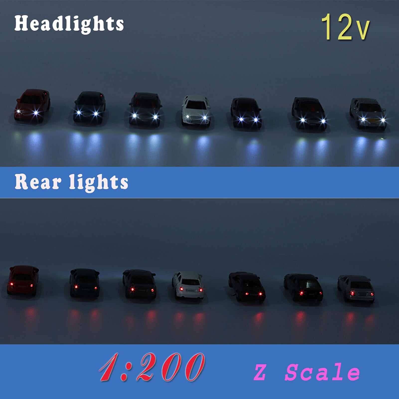 Model Street Lights Eveodel 12PCS 1:200 Z Scale Odel Lighted Cars With 12V LEDs Lights Model Head