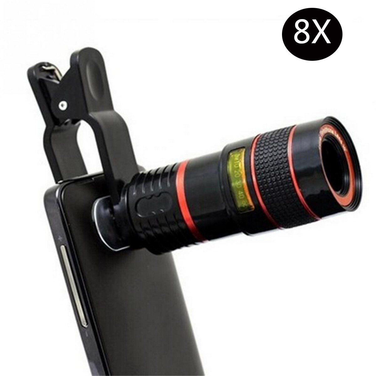 8X 12X Telephoto Mobile Phone Lens Zoom Telephoto Mobile Phone External Lens With Universal Clip For Smartphone: 8X black