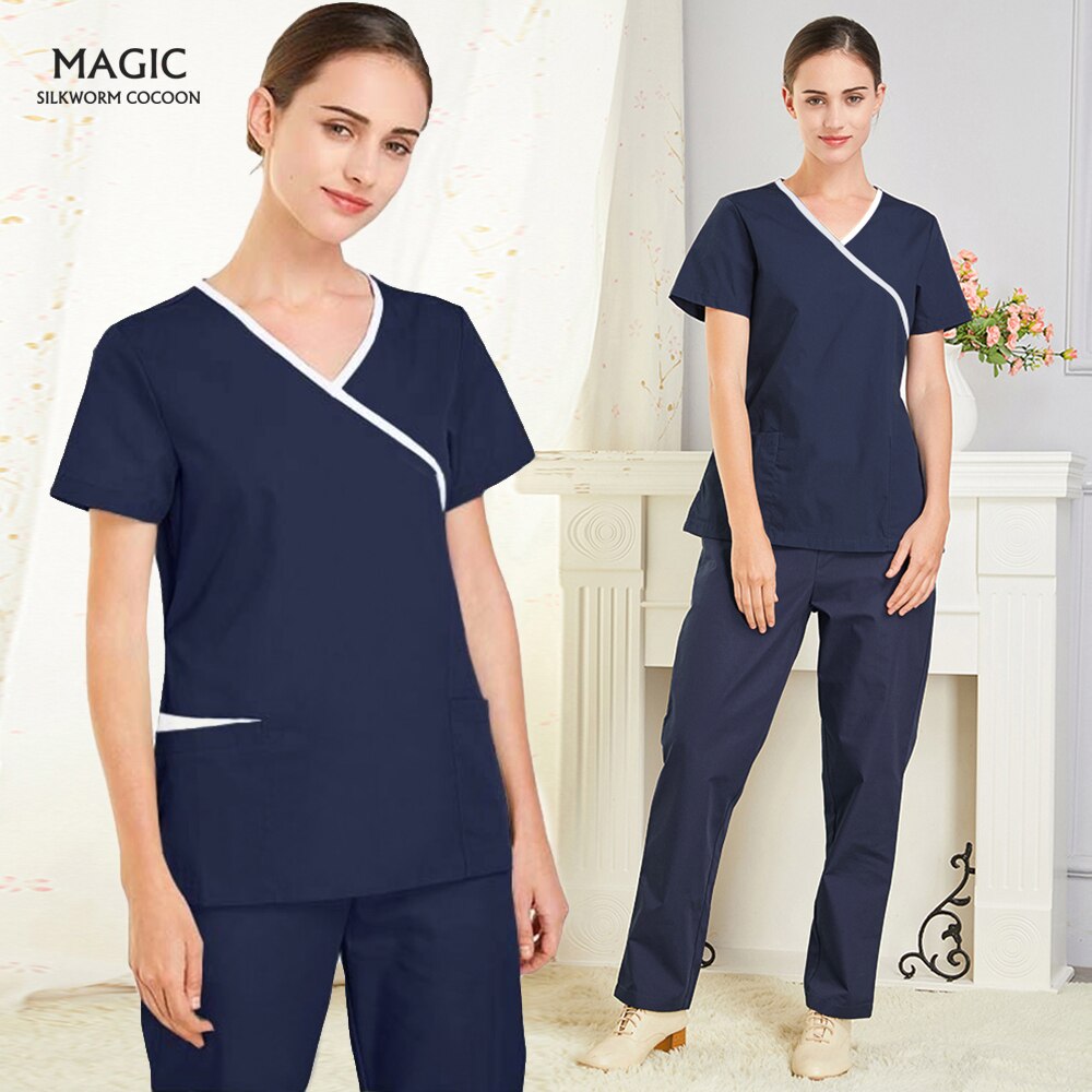 Travailleur des services de santé travail Scrubs uniforme femmes beauté et santé gommages ensemble à manches courtes Spa uniforme laboratoire manteaux vêtements de travail vêtements