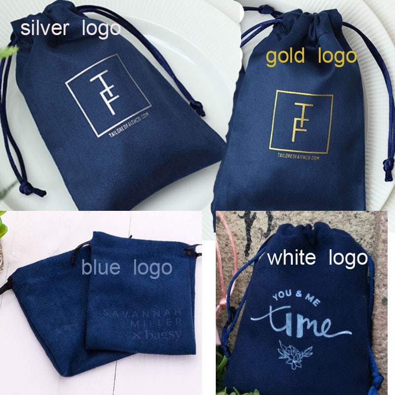 Navy Blue Flannel Drawstring bag 5x7cm 8x10cm 9x12cm 11x14cm Makeup jewelry Packaging Pouch