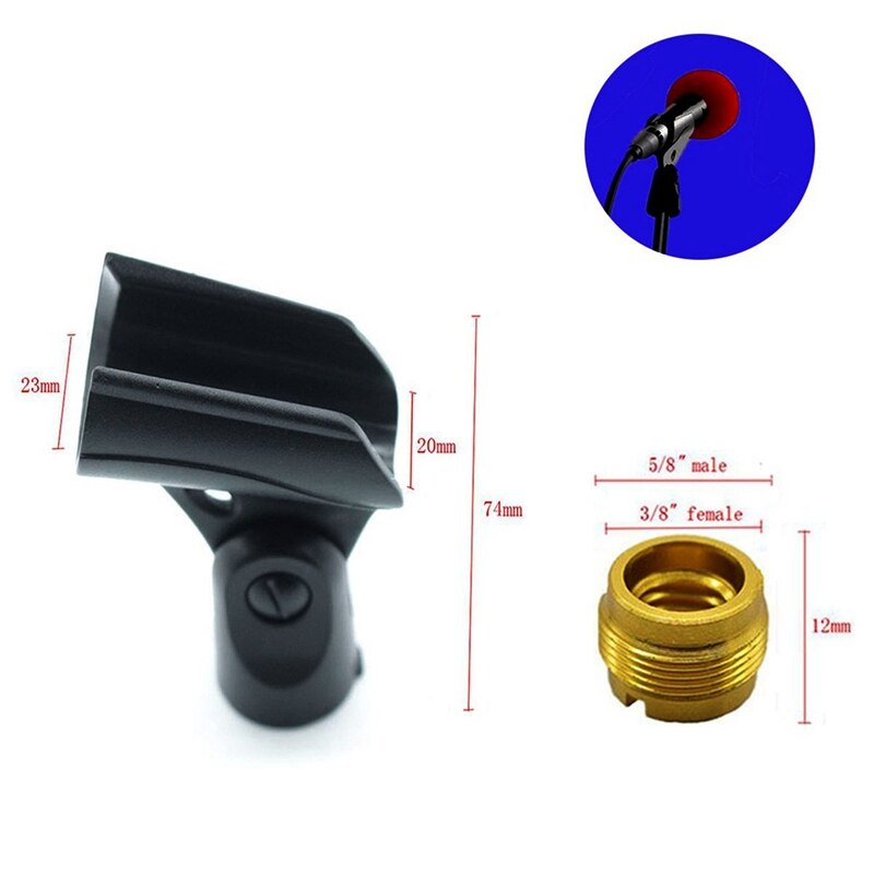 Universal Microphone Clip Holder with 5/8 Inch Male to 3/8 Inch Female Nut Adapters Black