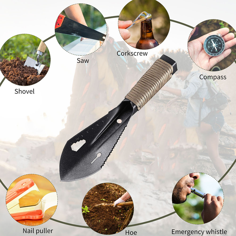Stainless Steel Garden Shovel Spade Multi Tool Weeder with Sawtooth Hex Wrench Ruler Digging Trowel Knife Spear Garden Tools