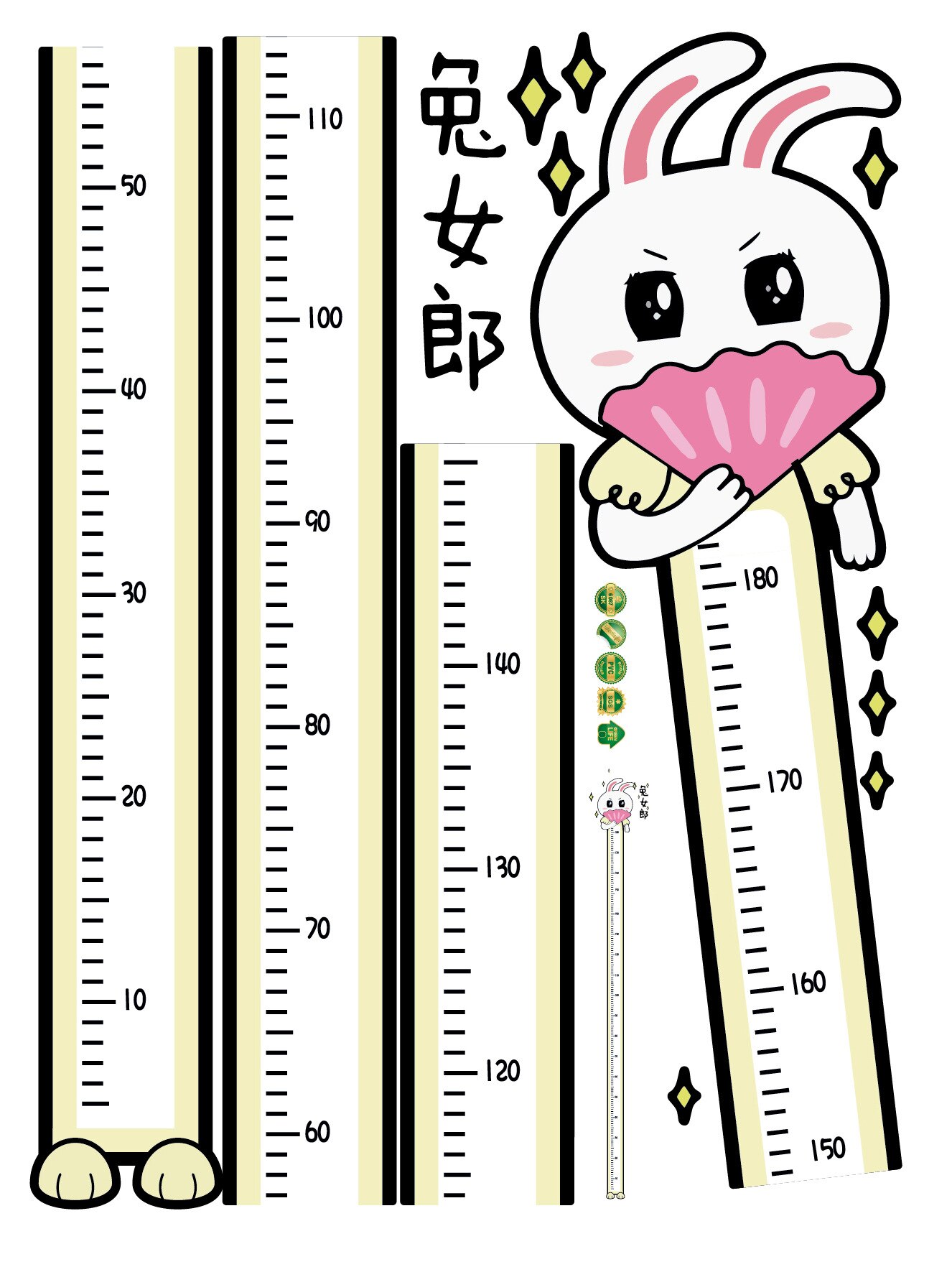 Six models Baby Height Measure Ruler Wall Sticker Decorative Child Kids Growth Chart for Bedroom Home Decoration: Bunny girl