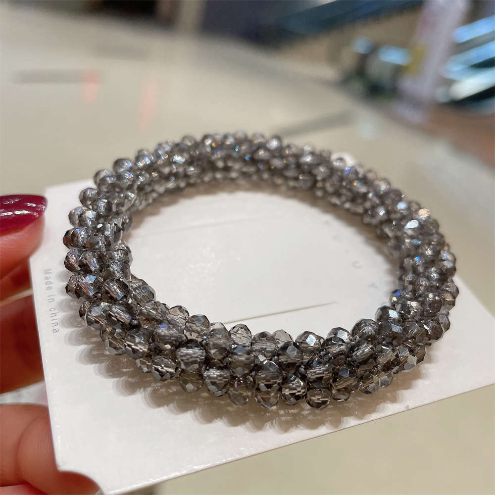 Pulseras y brazaletes elásticos bohemios para mujer, pulseras de cuentas de cristal bohemias elásticas Vintage para mujer, joyería de: Gris