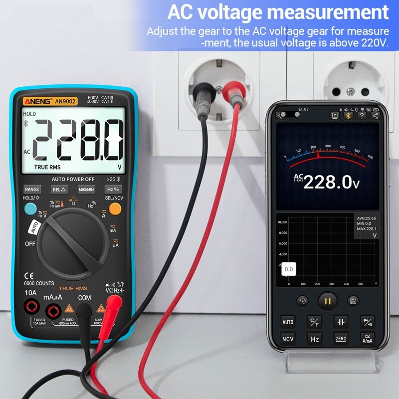 An9002 digitale true rms 6000 counts bluetooth multimeter ac/dc stroom/spanning tester auto-range multimeter