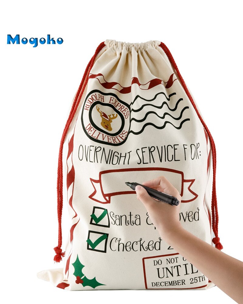 Sunligoo kerstzakken met trekkoorden canvas grote vrolijke kerst snoepzakken inpakzak: Patroon 1