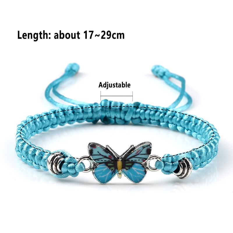 Blauwe Vlinder Hanger Armband Voor Vrouwen Meisje Verstelbare Handgemaakte Rood Touw Ketting Armbanden Bangles Vriendschap Sieraden