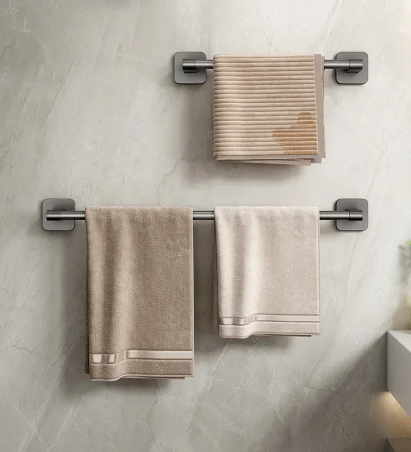 30/40/50cm Bathroom Towel Holder Black Without Drilling Bathroom White Towel Rack Towel Bar Self-Adhesive Bathroom Towel Rack