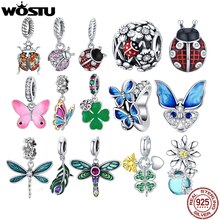 WOSTU-Colgante de Plata de Ley 925 auténtica para mujer, dije de mariquita y mariposa, apto para pulseras, fabricación de joyería DIY, para